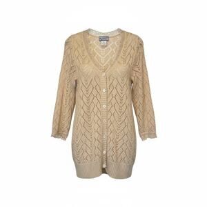 April Cornell Ivory Ecru Camila Crochet Knit Cardigan | M Coquette Lace Beaded